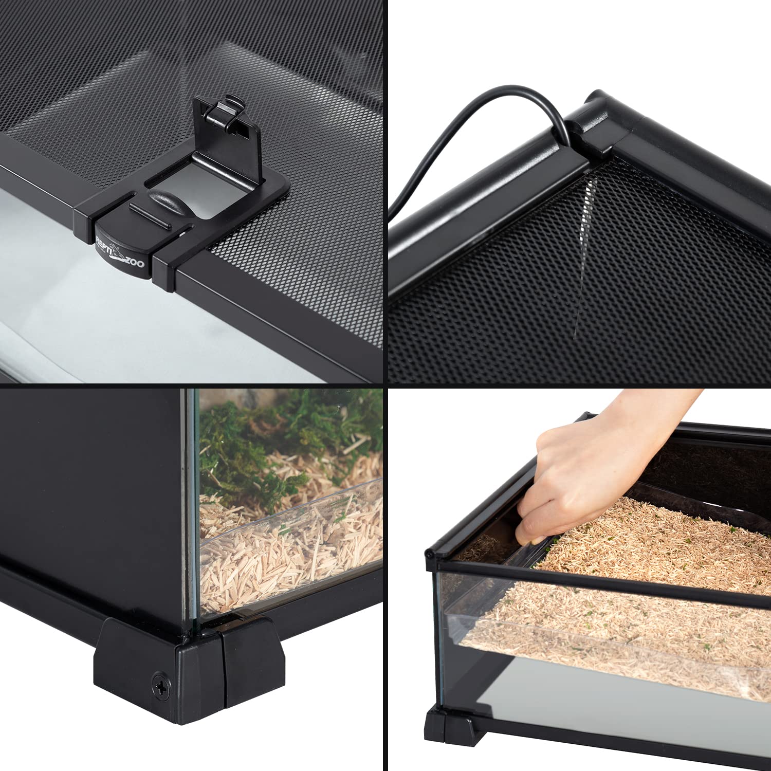 REPTIZOO tanque reptil vidrio cierre de seguridad evita escapes.