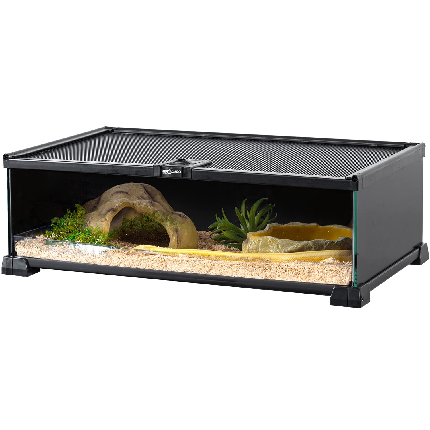 REPTIZOO tanque reptil vidrio frontal 20x12x6 para observación clara.