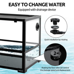 REPTIZOO tanque tortugas 67gal, fondo con drenaje para cambios de agua fáciles.