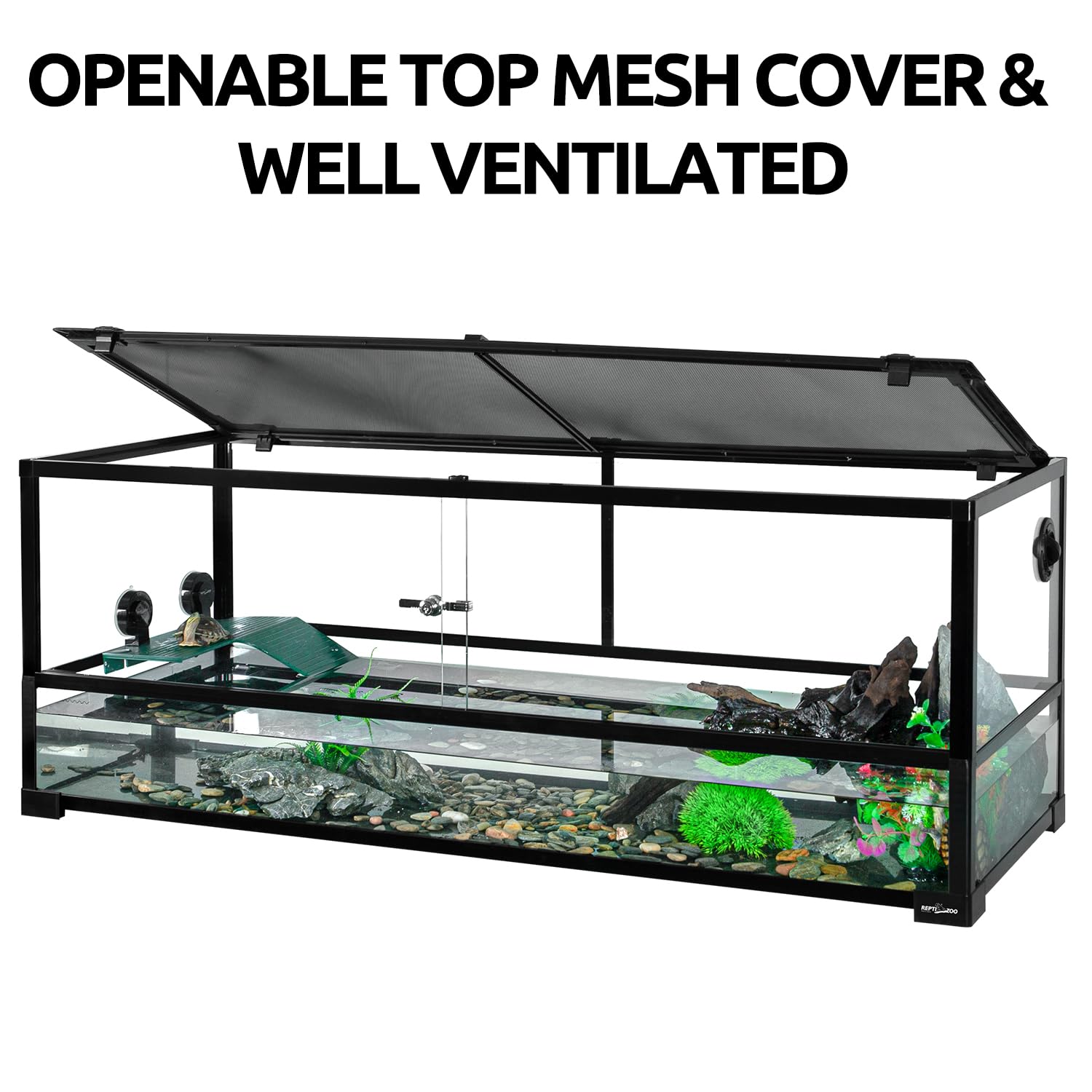 REPTIZOO tanque tortugas 67gal, lámpara de calentamiento para tomar sol.