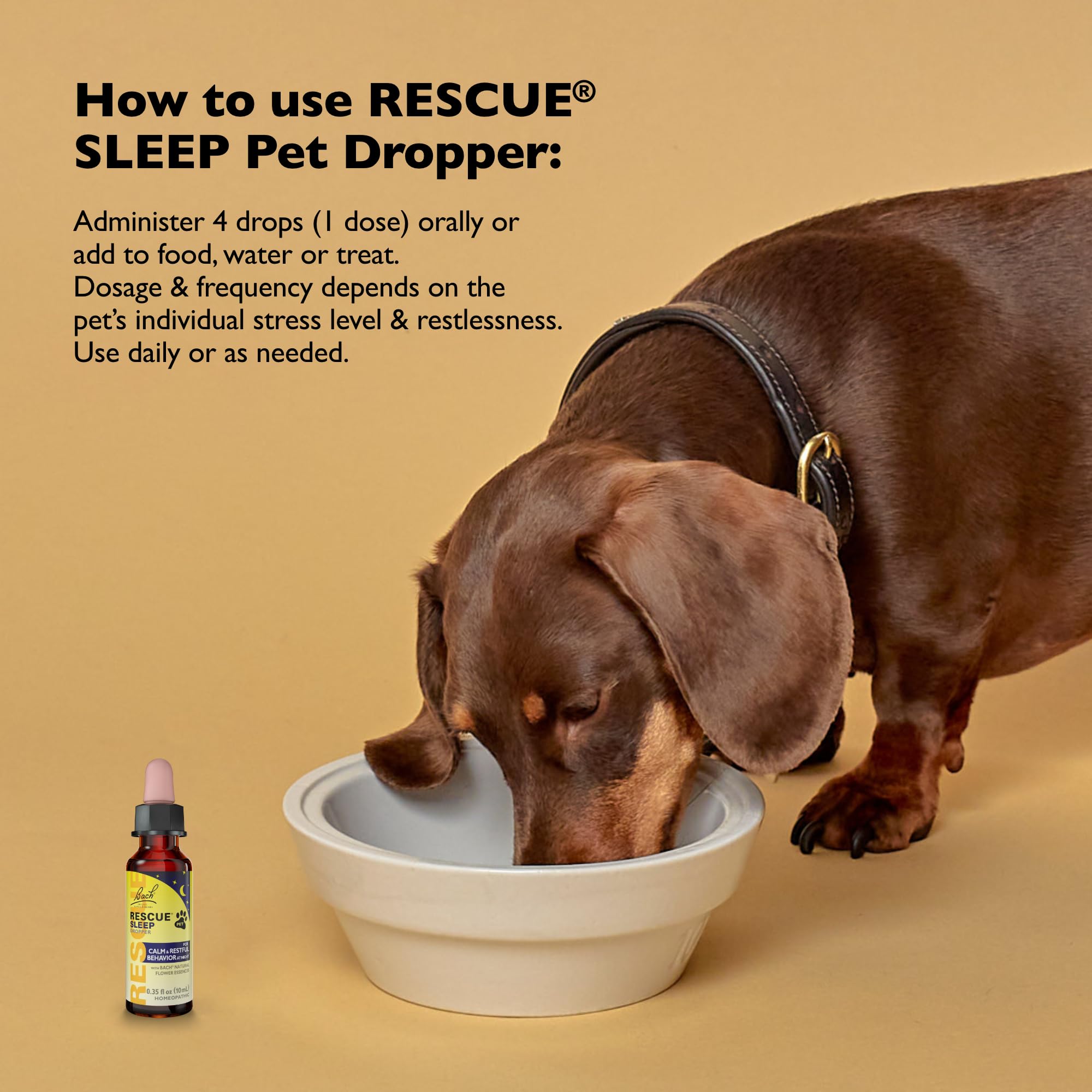 Etiqueta de Rescue Pet Sleep Dropper visible para uso seguro en casa.