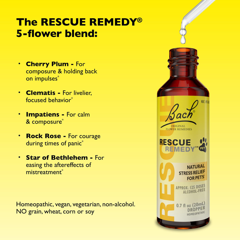 Rescue Remedy sin sedación: calmante diario para mascotas.