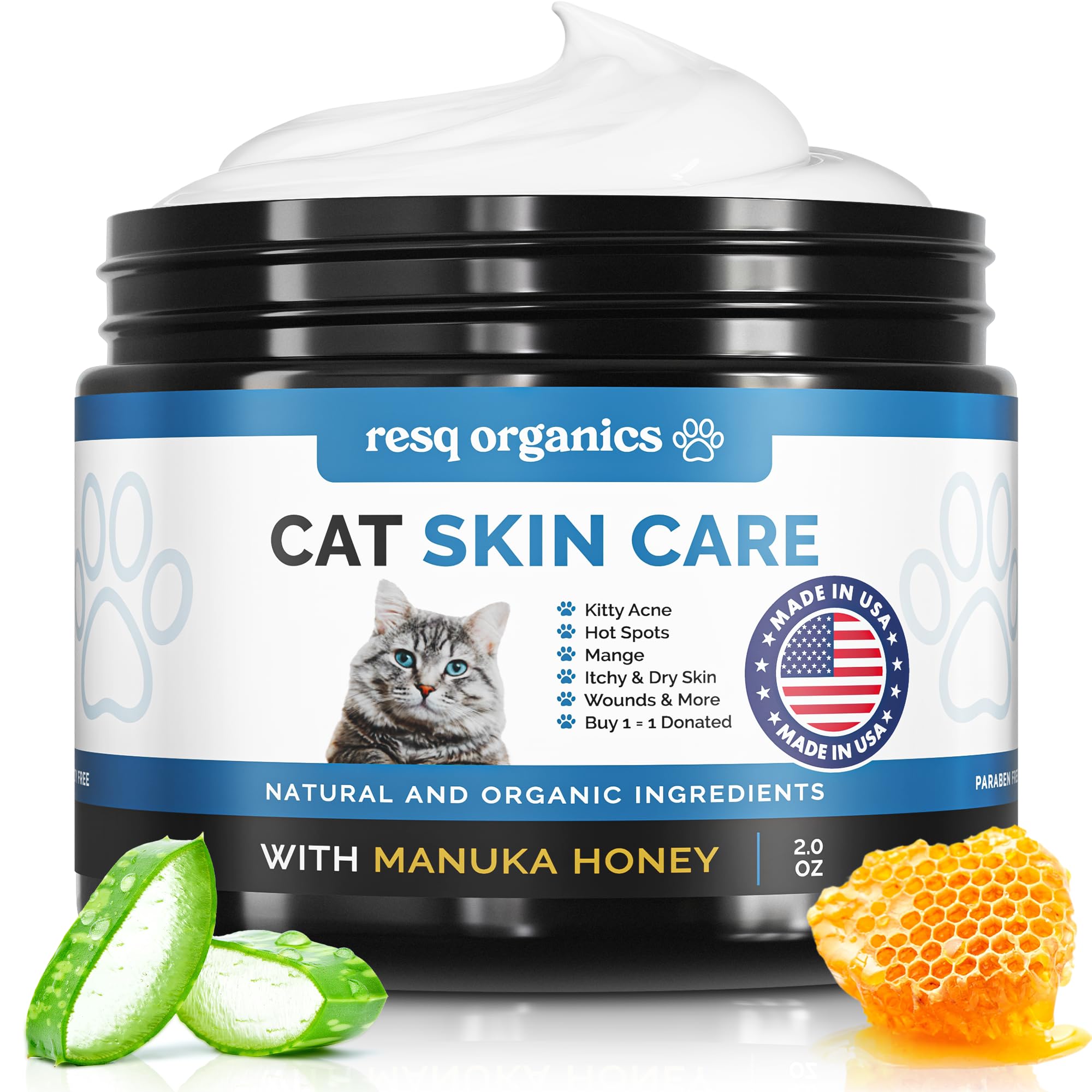 ResQ Organics Cat Paw Balm: envase 2 oz para uso diario en gatos.