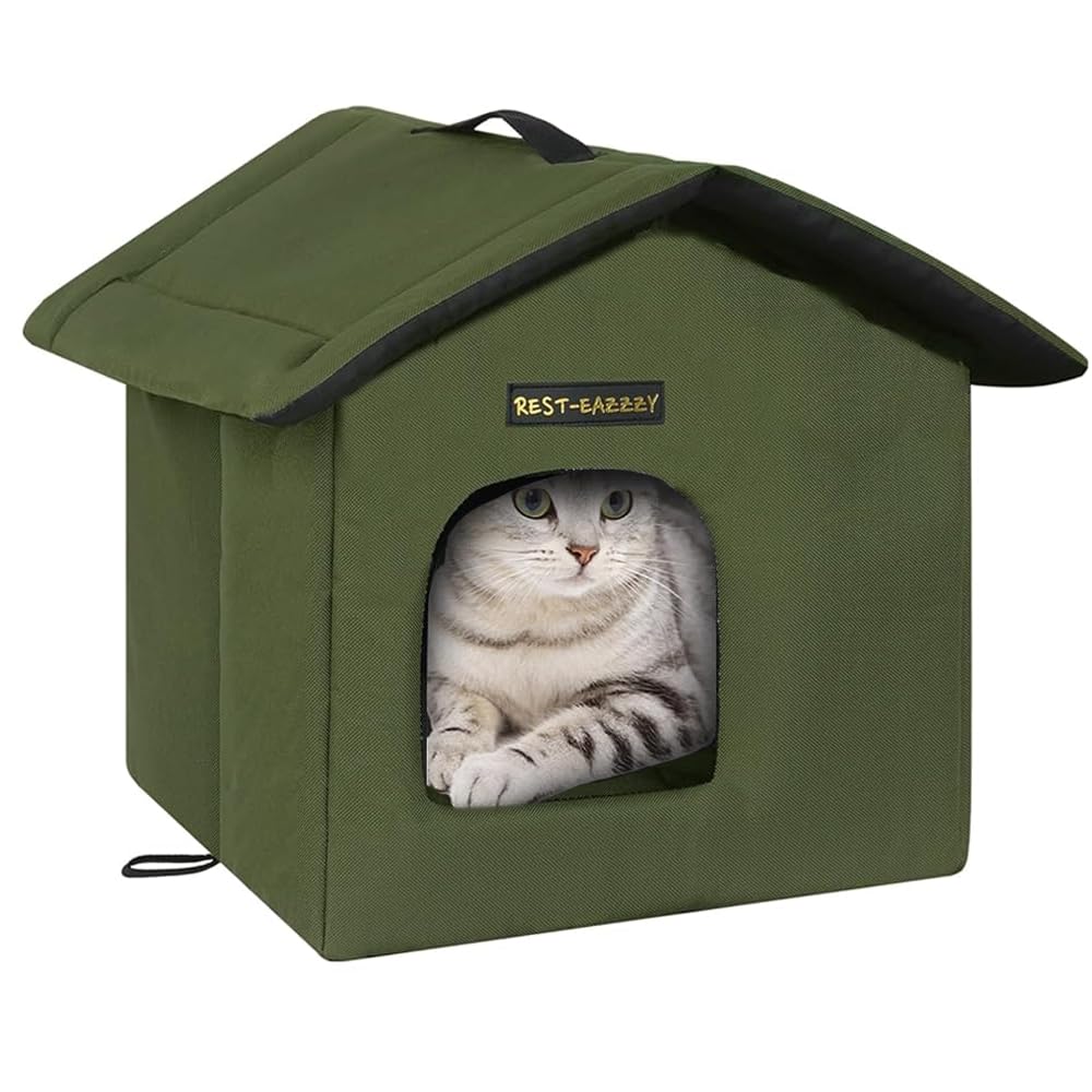 Rest-Eazzzy casa-gato exterior oliva refugio seguro al aire libre para felinos.
