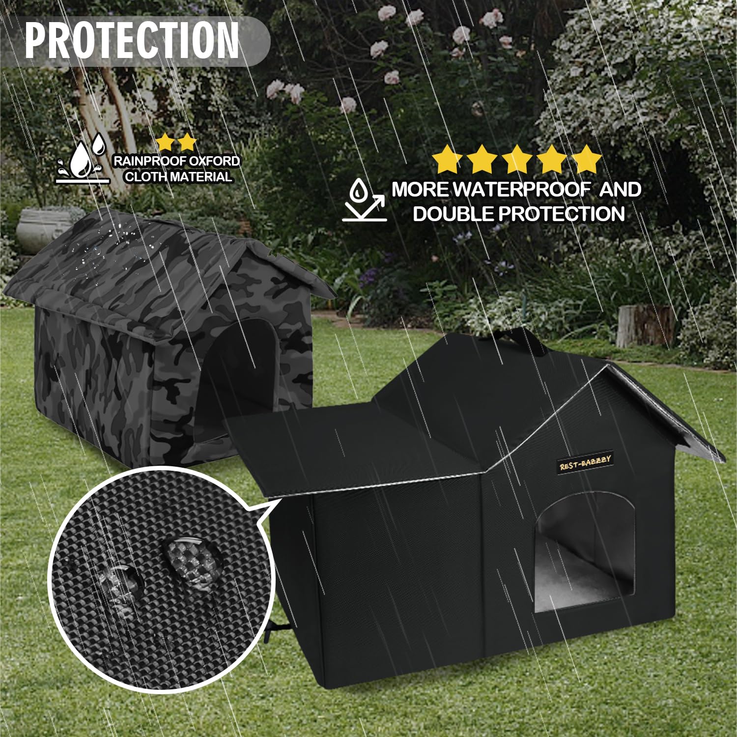 Rest-Eazzzy casa para gatos, techo impermeable que mantiene el interior seco.