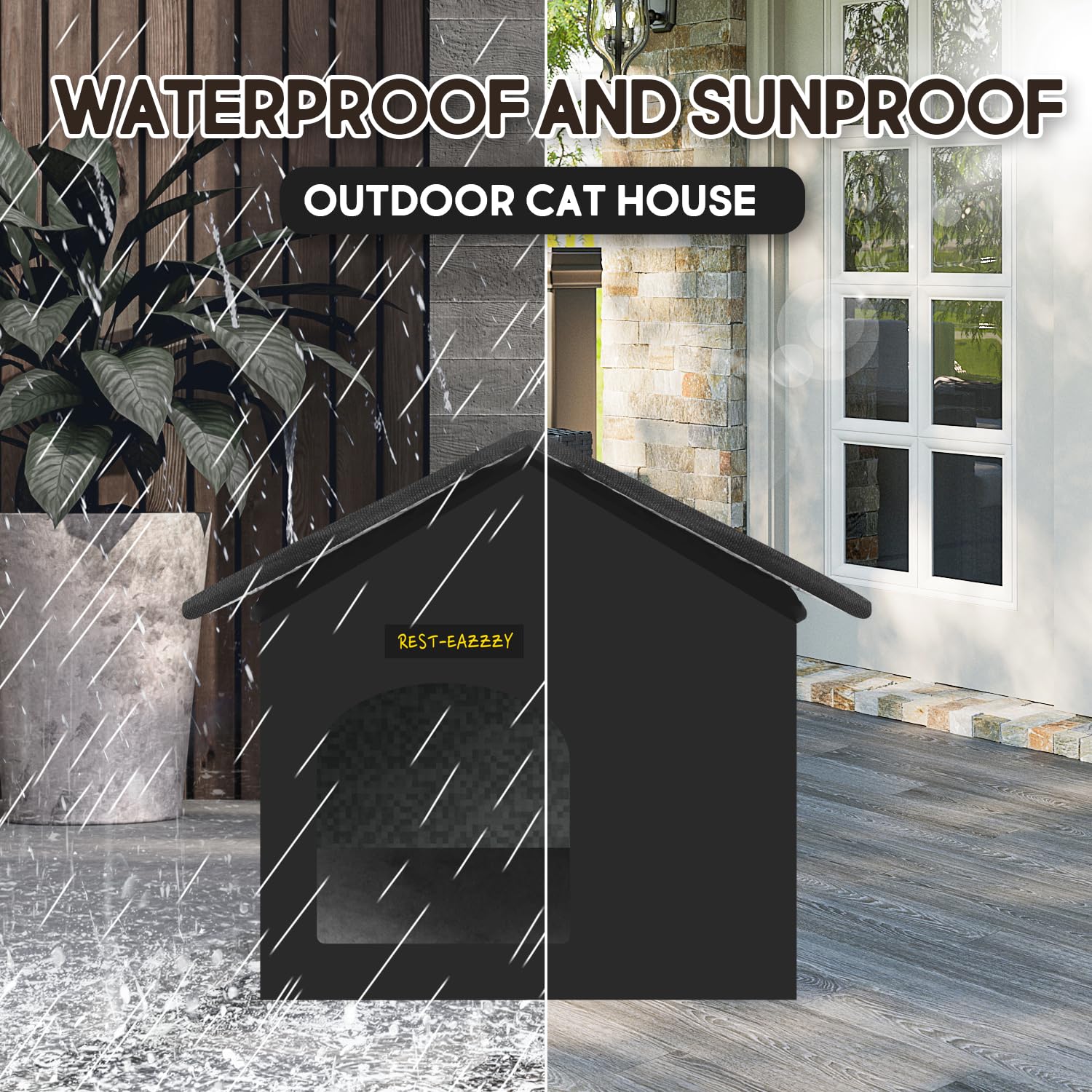 Protección impermeable para días lluviosos en la casa del gato Rest-Eazzzy.