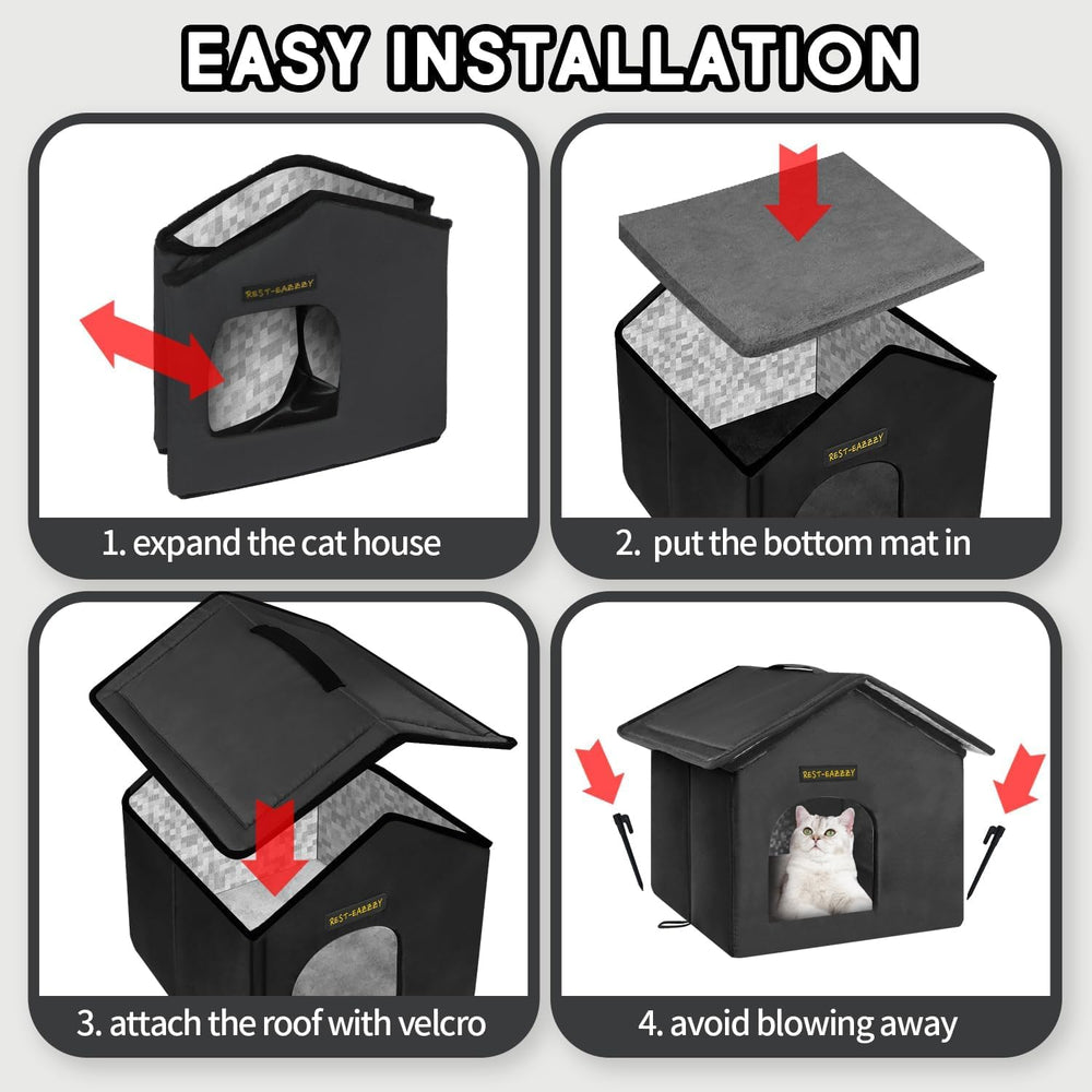 Instrucciones claras de montaje de Rest-Eazzzy para refugio de gatos.