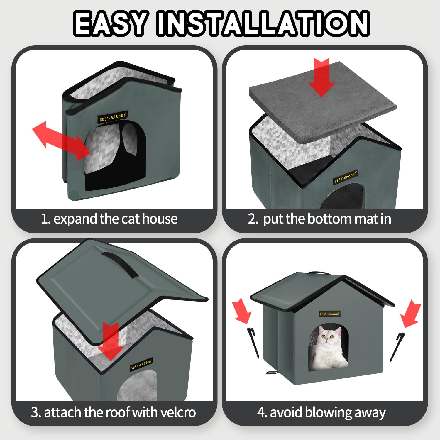 Rest-Eazzzy casa exterior 13x13x14 pulgadas, tamaño compacto para pequeños felinos