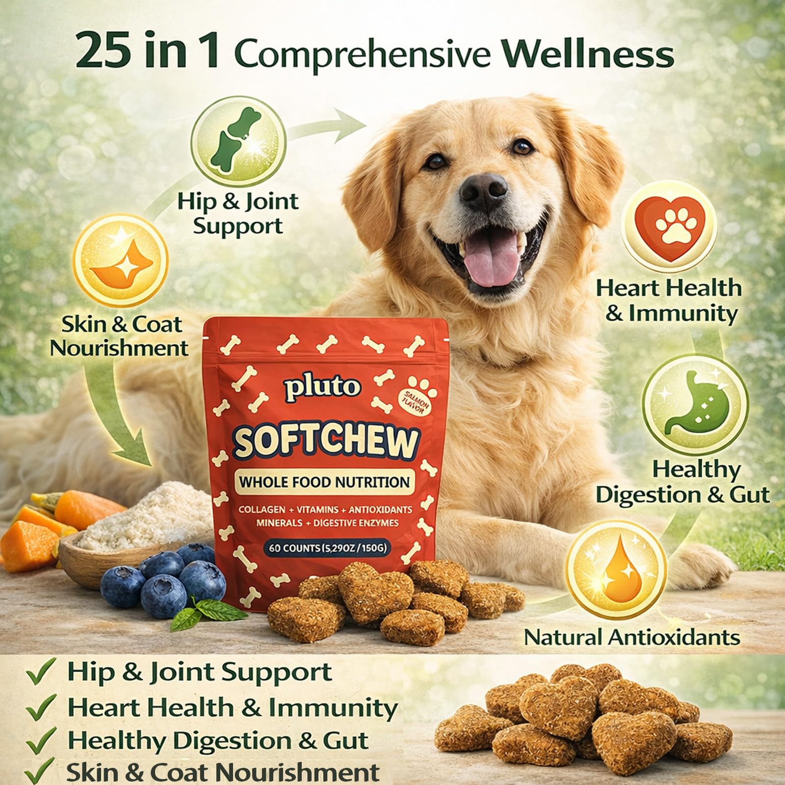 RETPMOSO Pluto Softchew: ingredientes naturales para nutrición equilibrada.