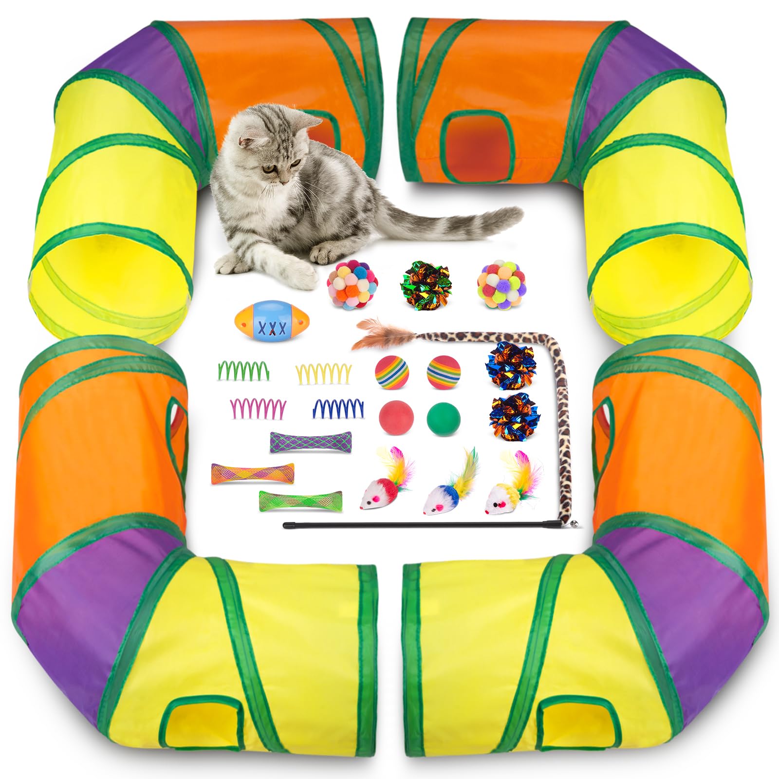 Retro Shaw: túneles grandes para gatos, ideales para explorar y jugar dentro de casa.