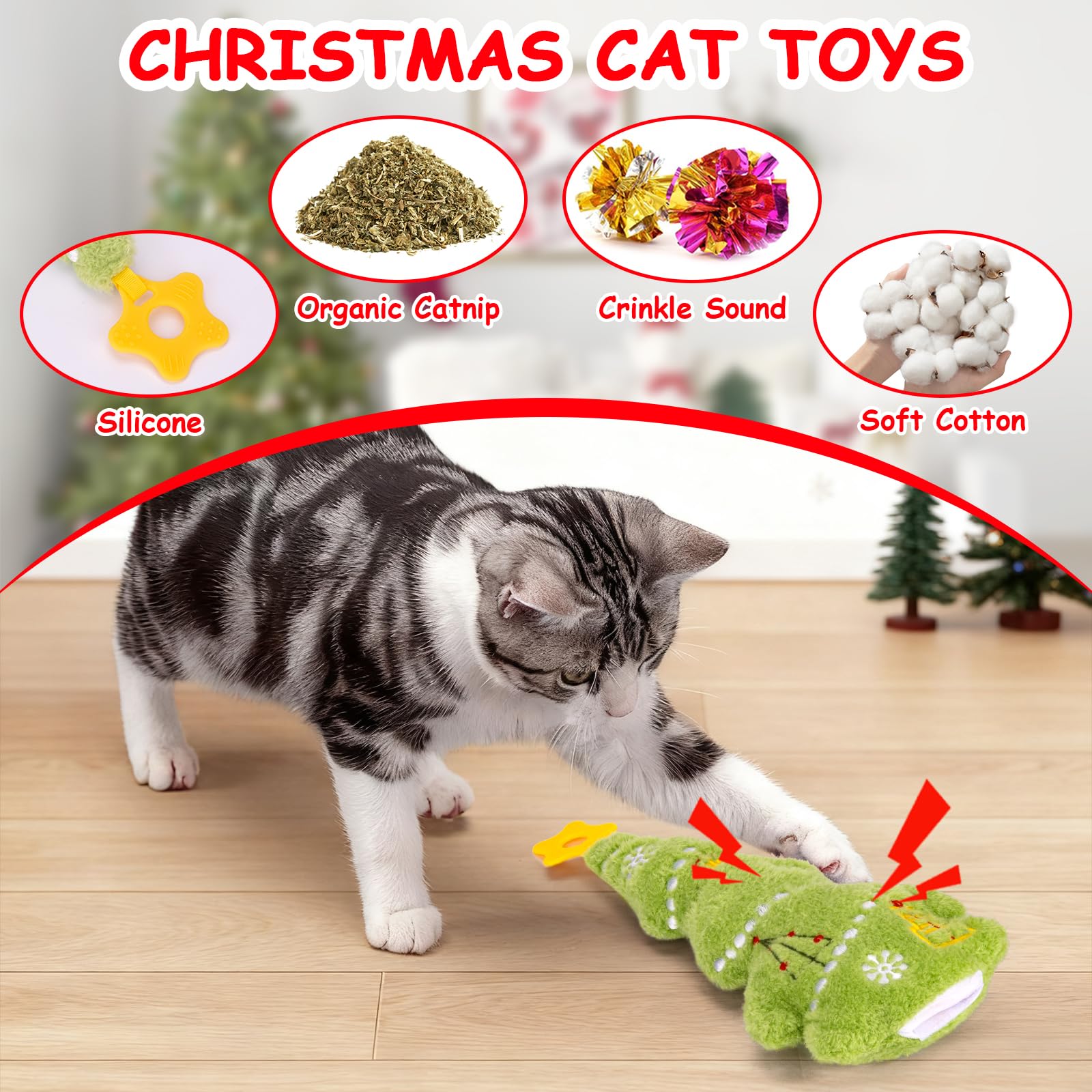 Juguete con hierba gatera de Retro Shaw para entretenimiento felino durante las fiestas.