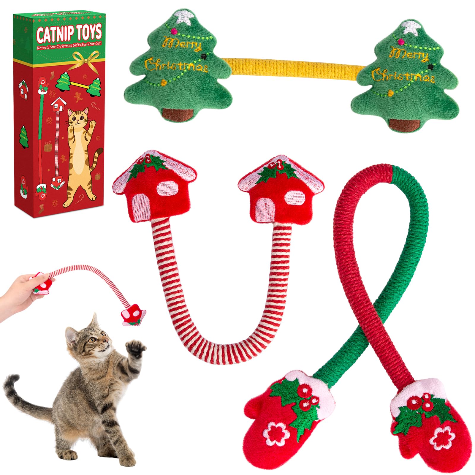 Juguete de árbol de Navidad con hierba gatera Retro Shaw para gatos, fomenta juego activo