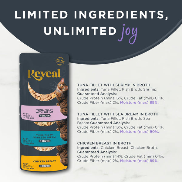 Reveal variedad de sabores y texturas en caldo natural para gatos curiosos.