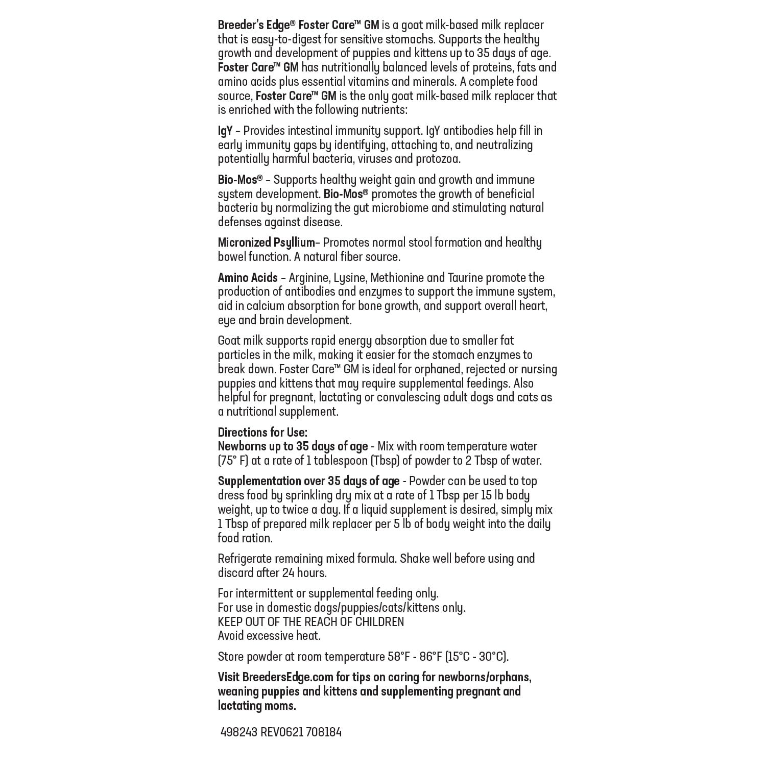 Revival Animal Health Breeder Edge Foster Care GM: apoyo al sistema inmunológico y crecimiento saludable.