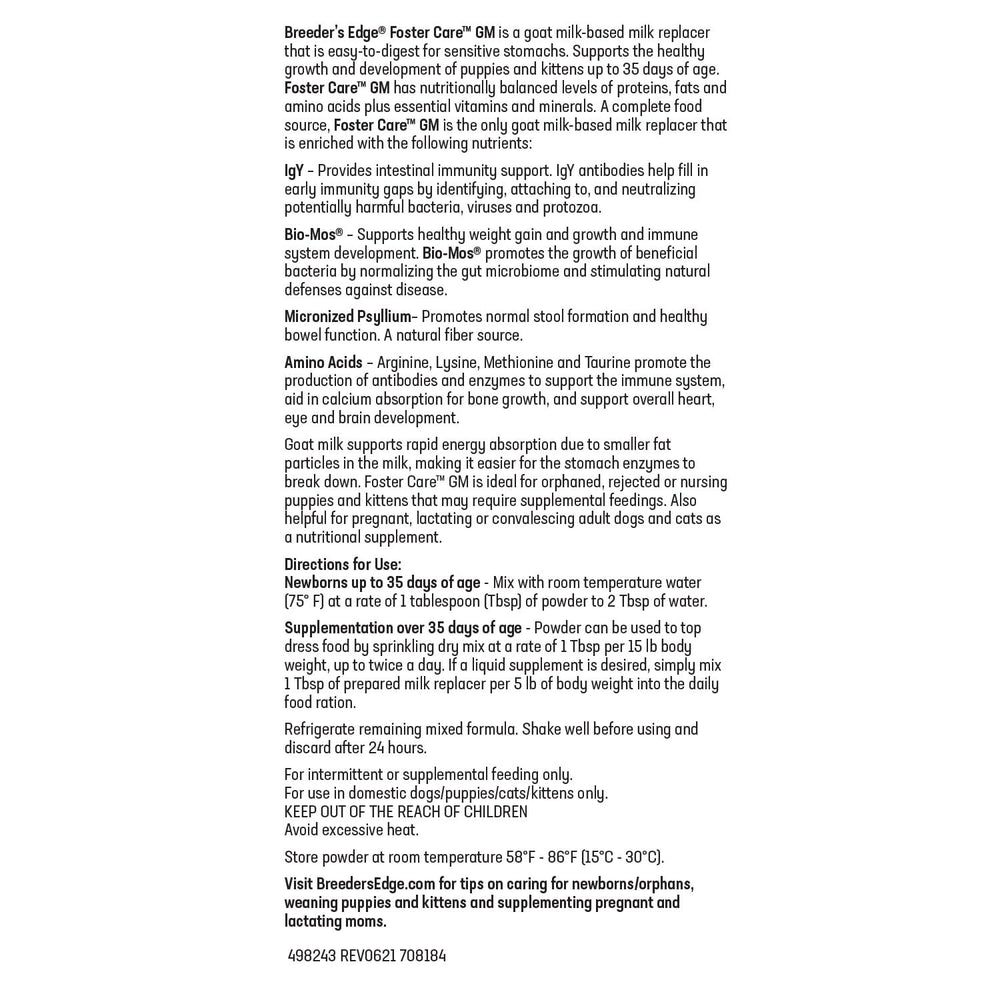 Revival Animal Health Breeder Edge Foster Care GM: apoyo al sistema inmunológico y crecimiento saludable.