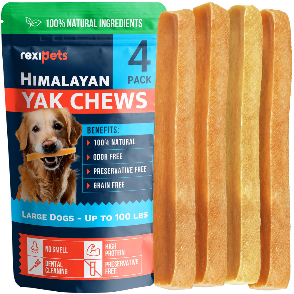 REXIPETS Yak Chews grande: textura dura para masticadores grandes y entretenimiento duradero.