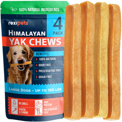 REXIPETS Yak Chews grande: textura dura para masticadores grandes y entretenimiento duradero.