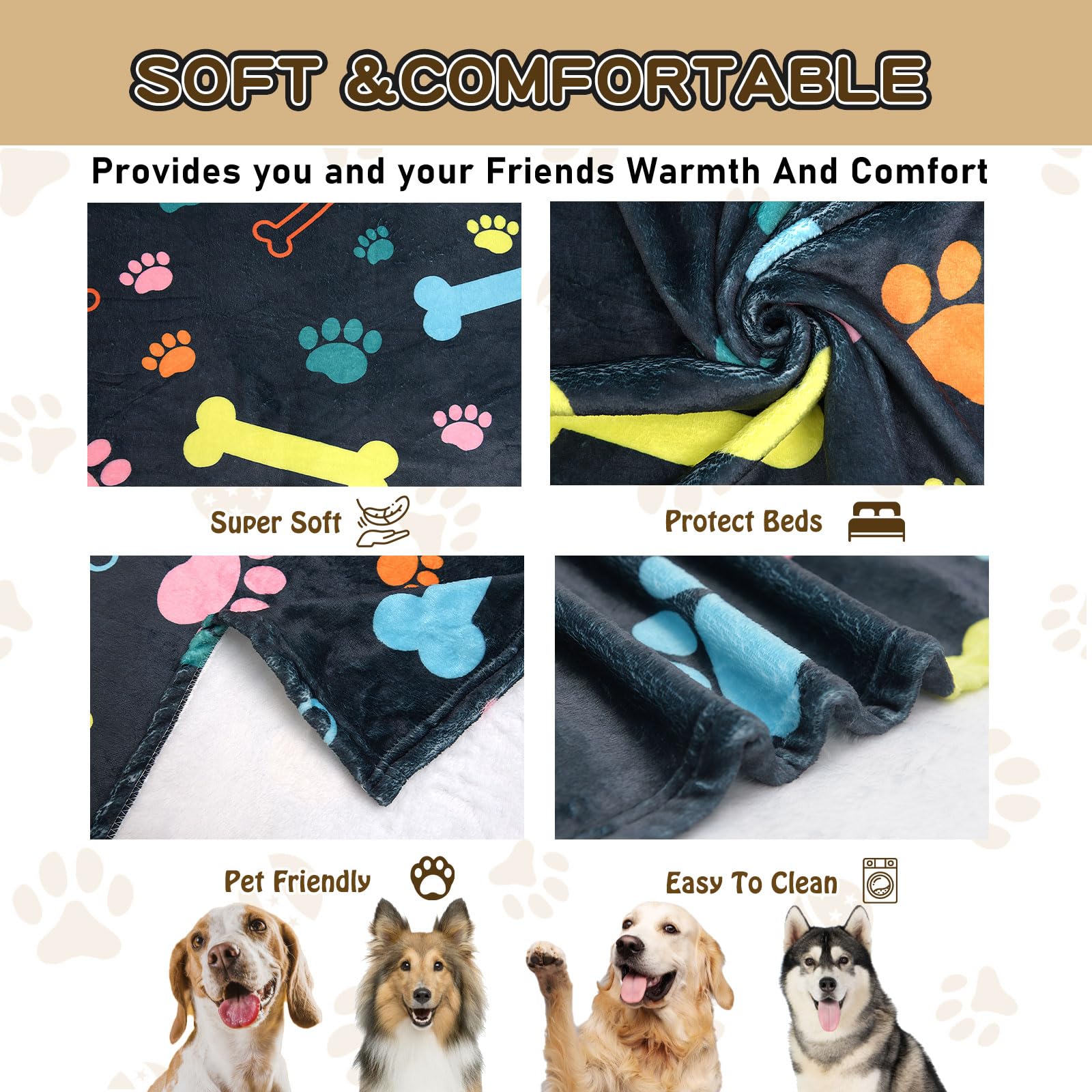 Manta Rezutan para perro grande, suave peluche, confort para dormir.
