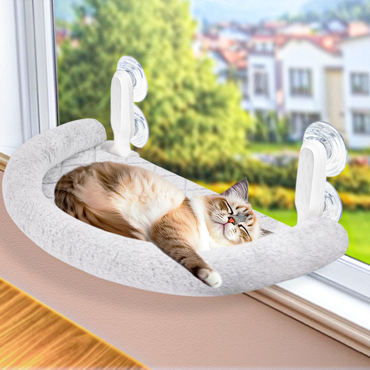 La percha de ventana de RherGrac ofrece lana suave para descanso cómodo y seguro.