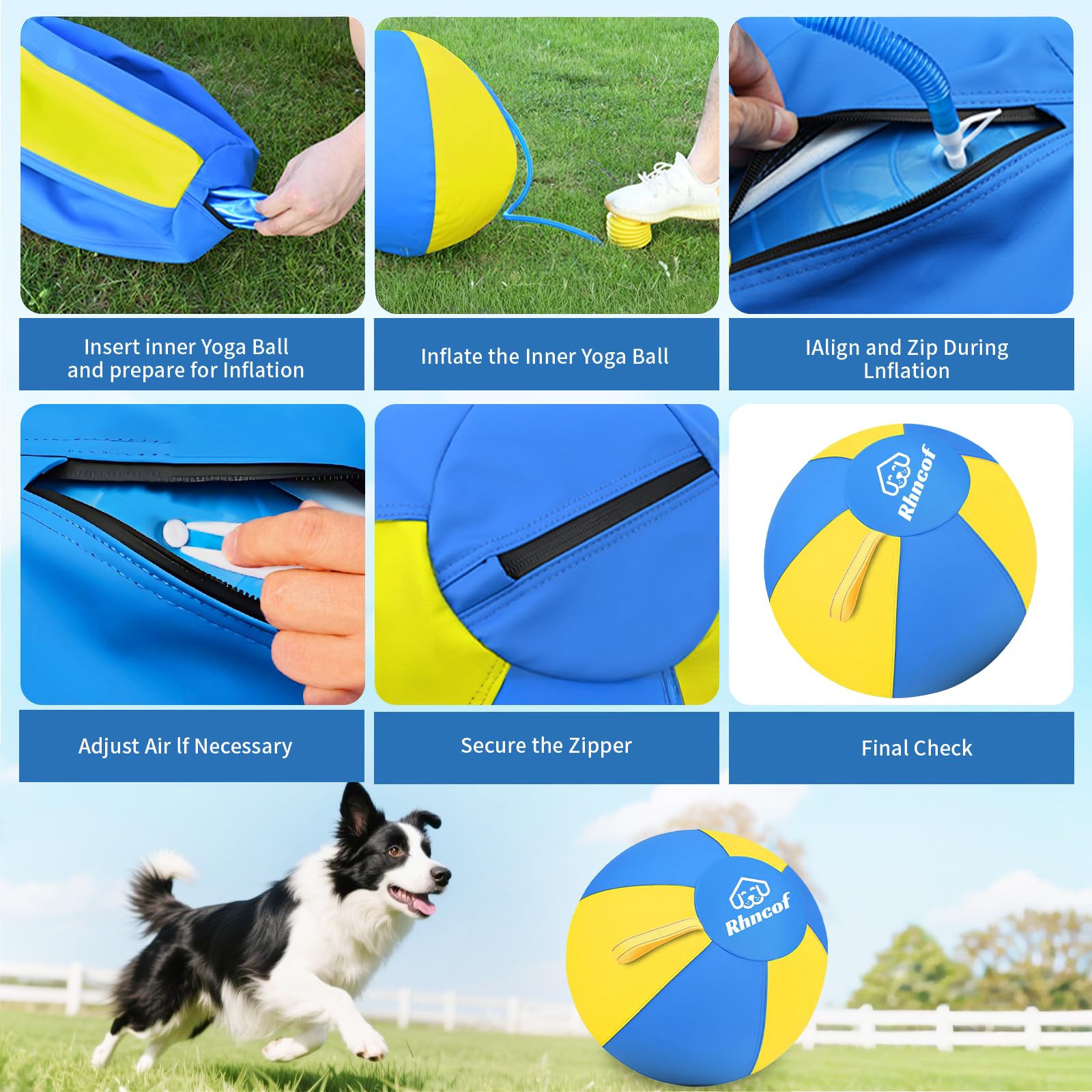 Uso exterior de la bola de adiestramiento Rhncof para ejercicios y juego activo.