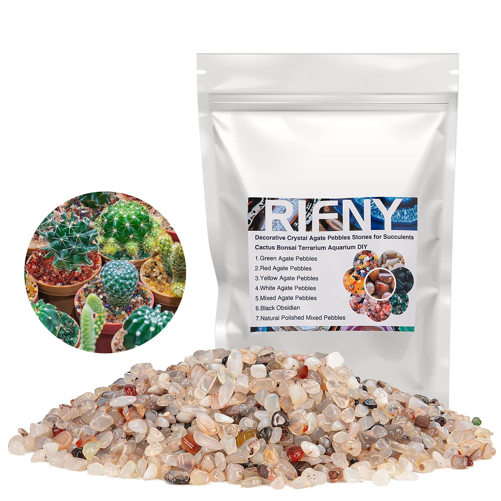 Piedras pulidas RIFNY blancas para macetas y acuario, brillo duradero
