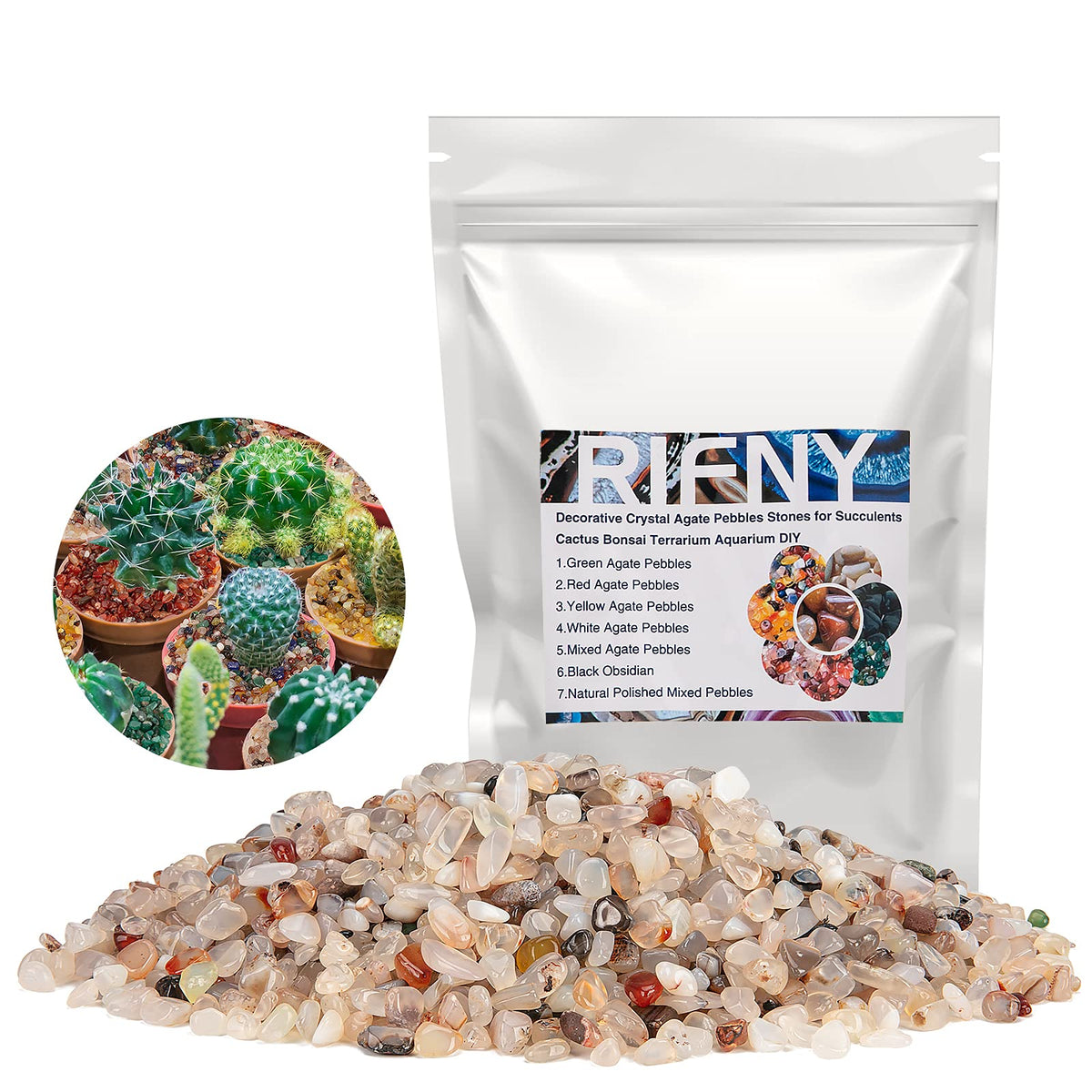 Piedras pulidas RIFNY blancas para macetas y acuario, brillo duradero