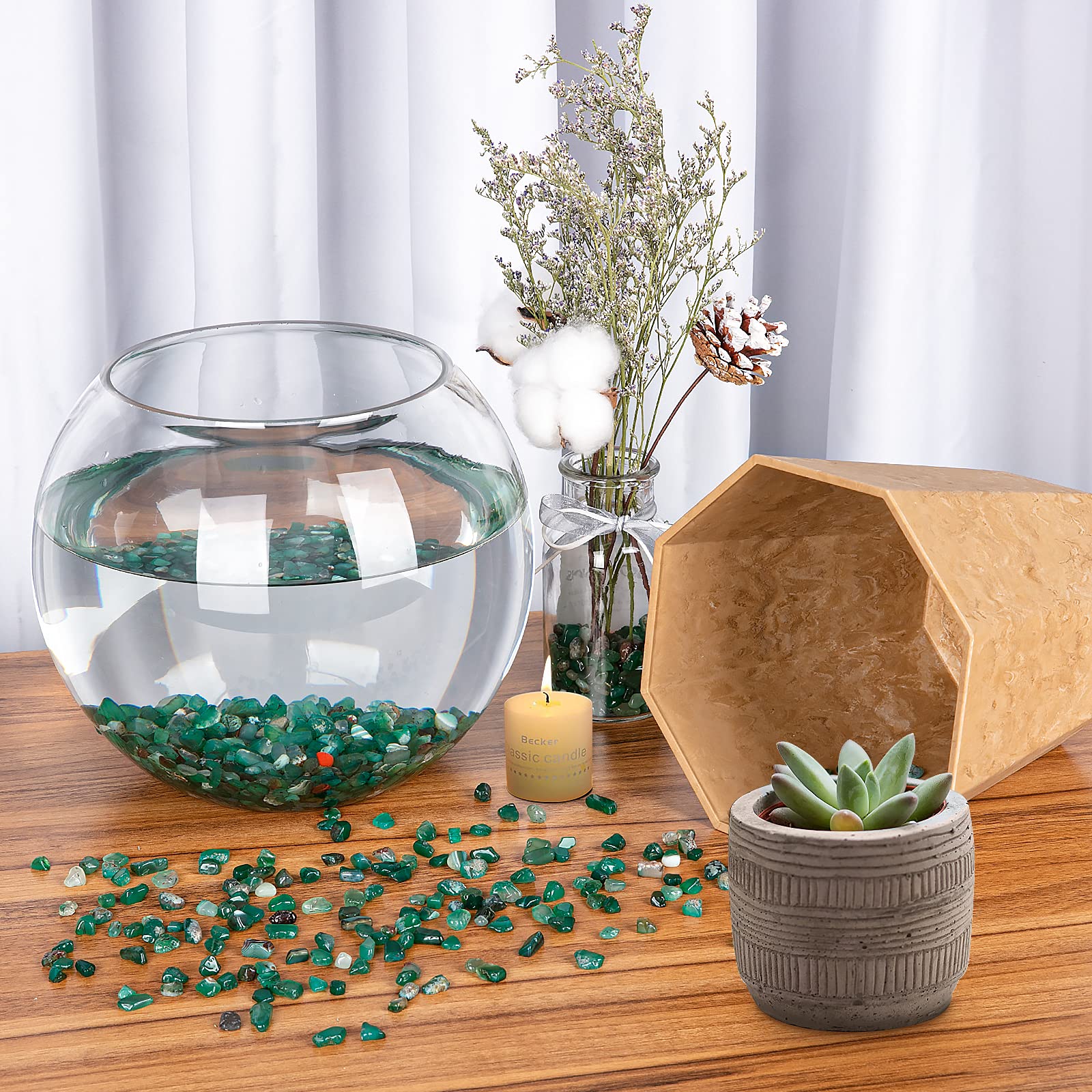 Piedras pulidas verde de RIFNY para jardines interiores, distribución equilibrada.