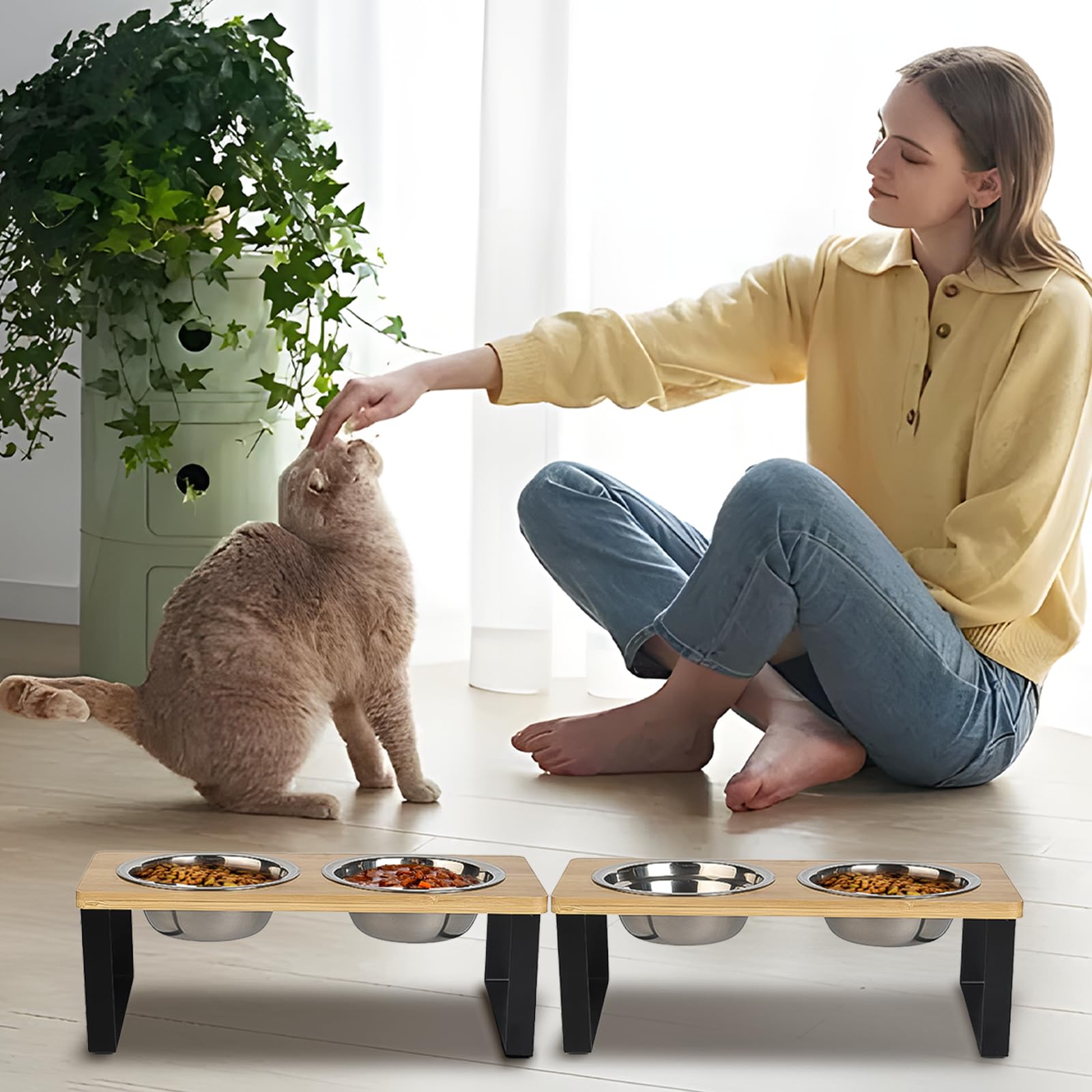 RIHAIVHX capacidad adecuada para comida y agua, ideal para gatos