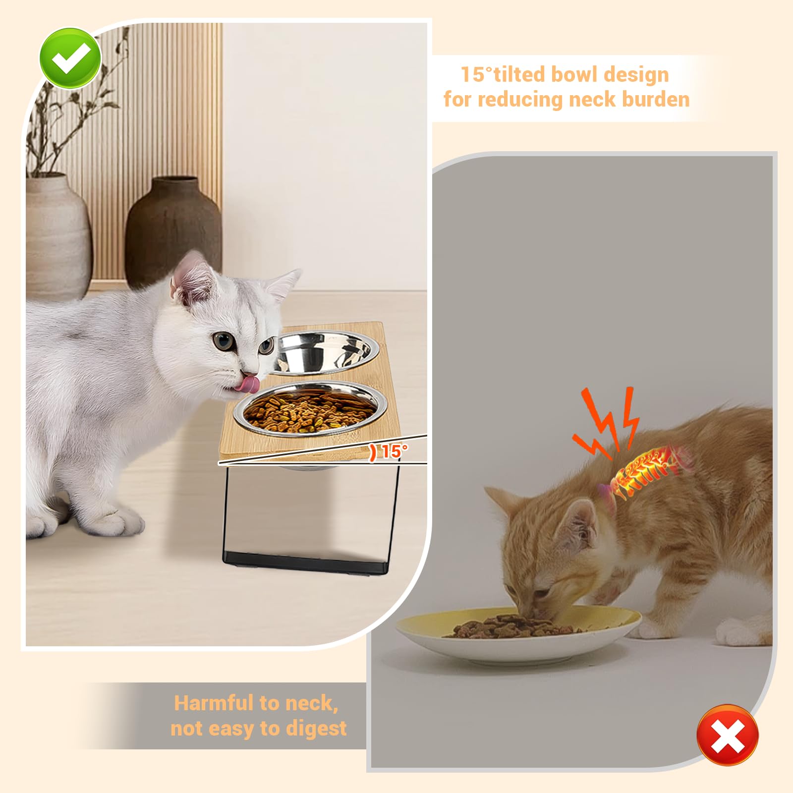 RIHAIVHX cuencos de acero inoxidable para gatos, diseño higiénico y fácil de limpiar