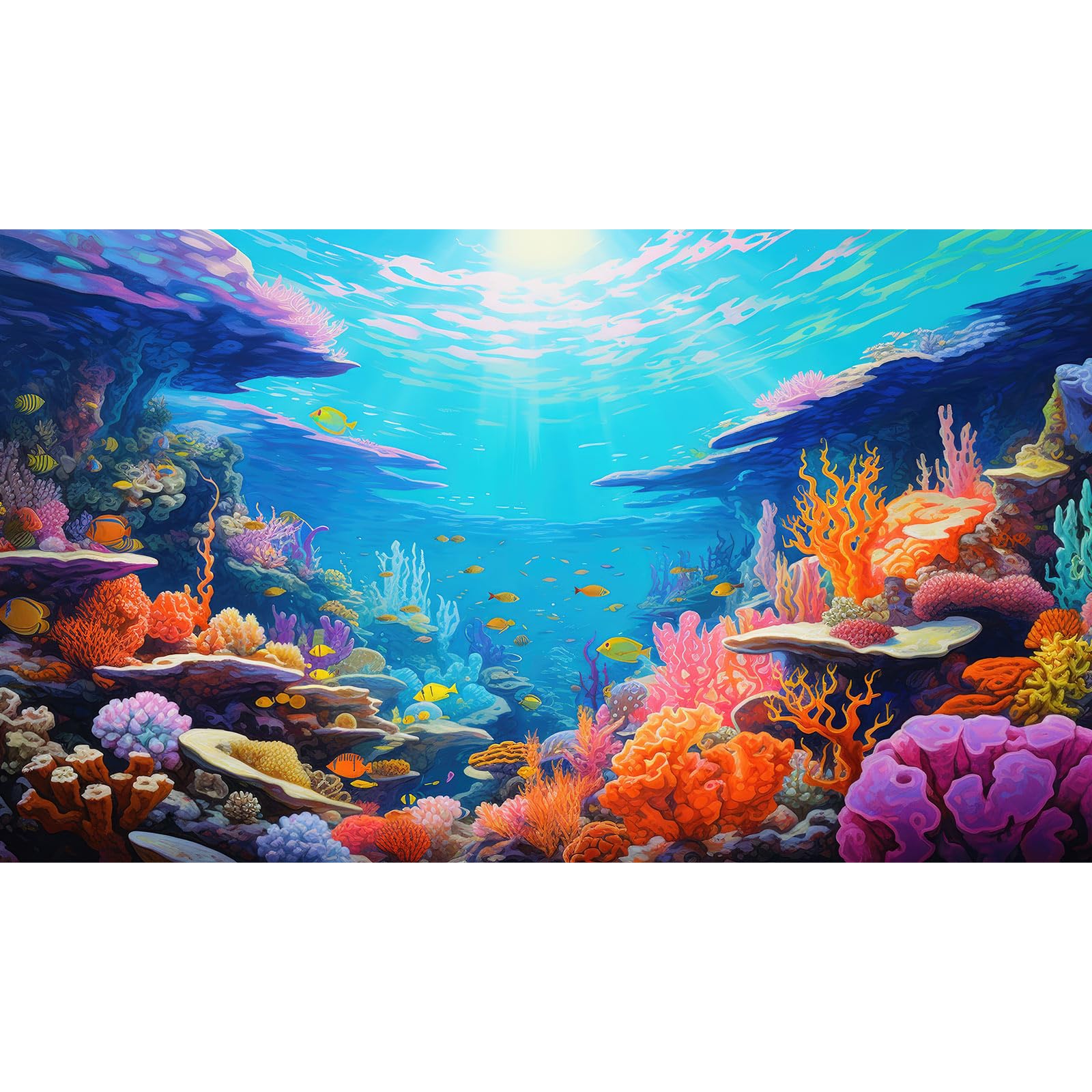 Riivvdise fondo subacuático con arrecifes de coral, realza la profundidad del acuario