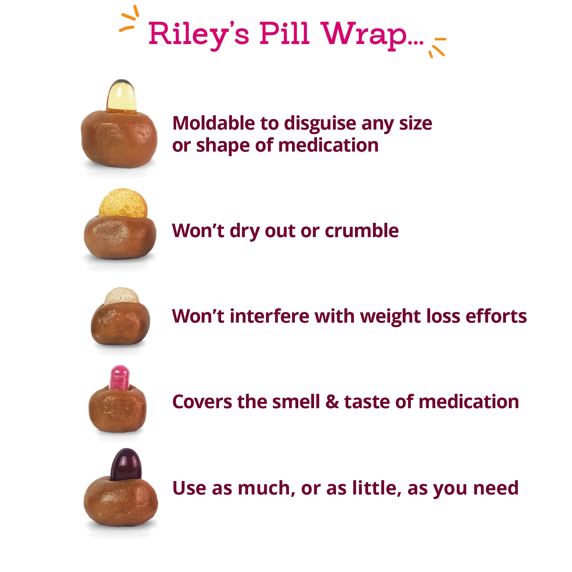 Riley's sabor queso y tocino para pastillas de perros, mejora la aceptación de la medicación.