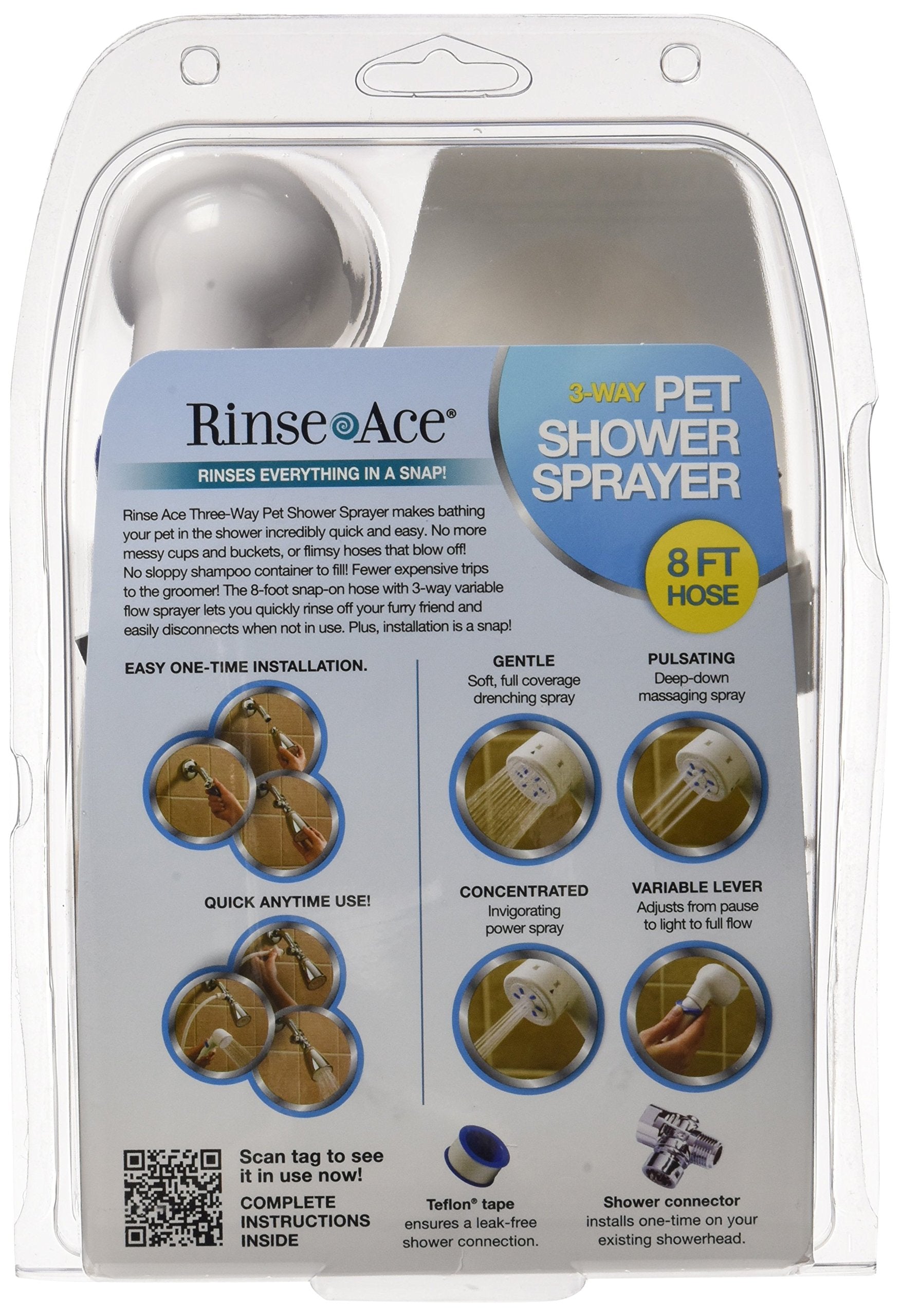 Rinse Ace Manguera de 8 pies, flexible para enjuague cómodo de mascotas.