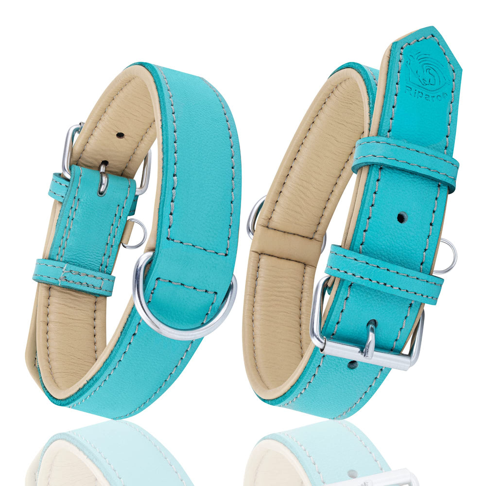 Collar Riparo de cuero azul, ancho de 1 pulgada para talla mediana.