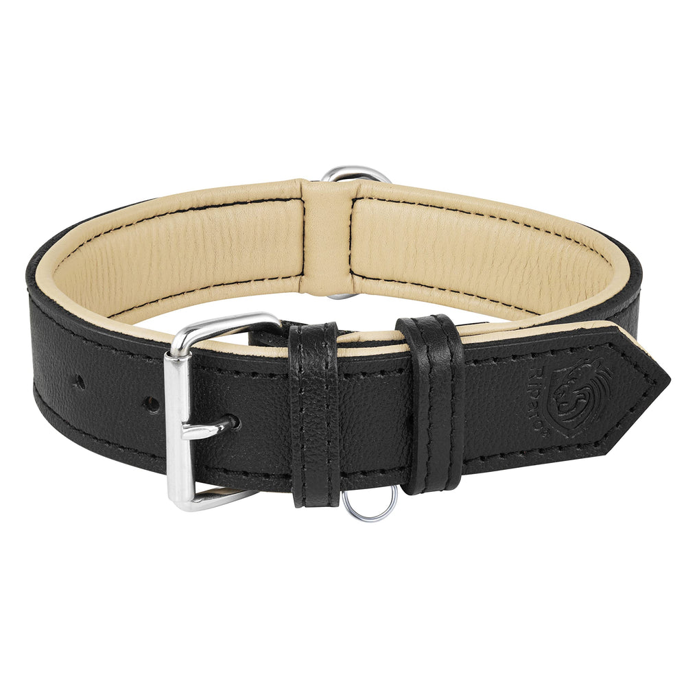 Riparo collar negro de cuero para perro, aspecto elegante y duradero.