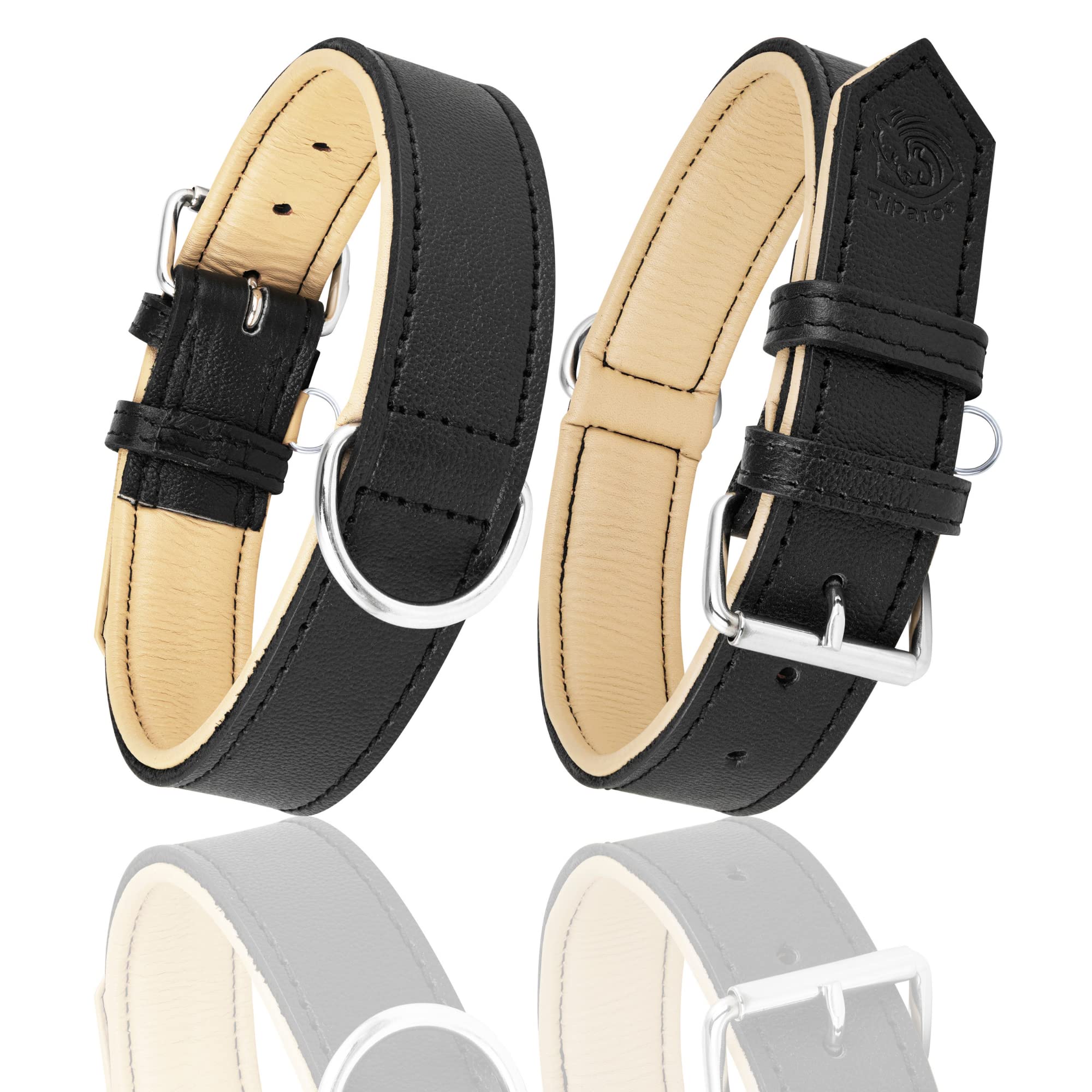 Collar Riparo negro con correa ajustable para un ajuste cómodo.