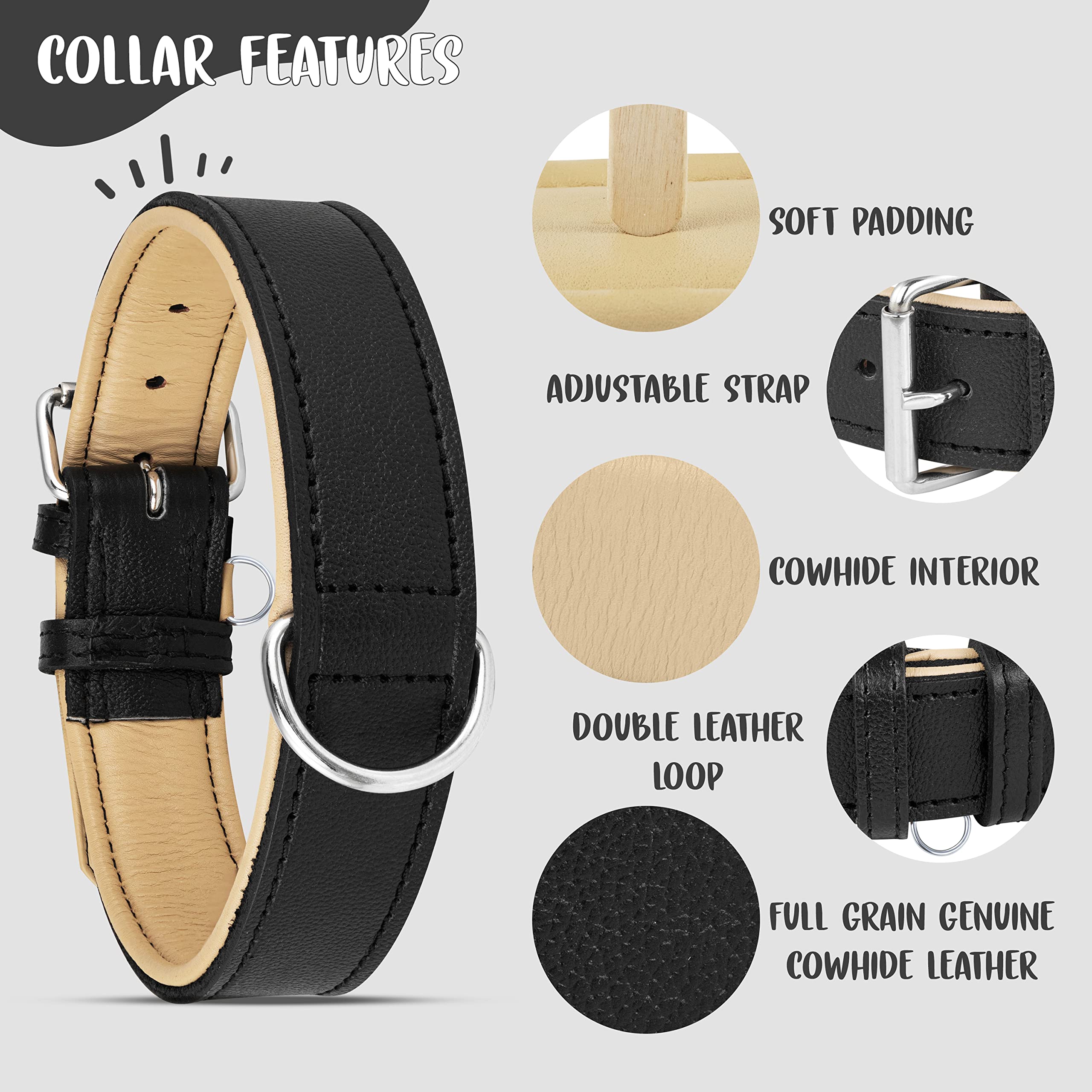 Riparo collar negro con tacto suave de cuero para cachorros.