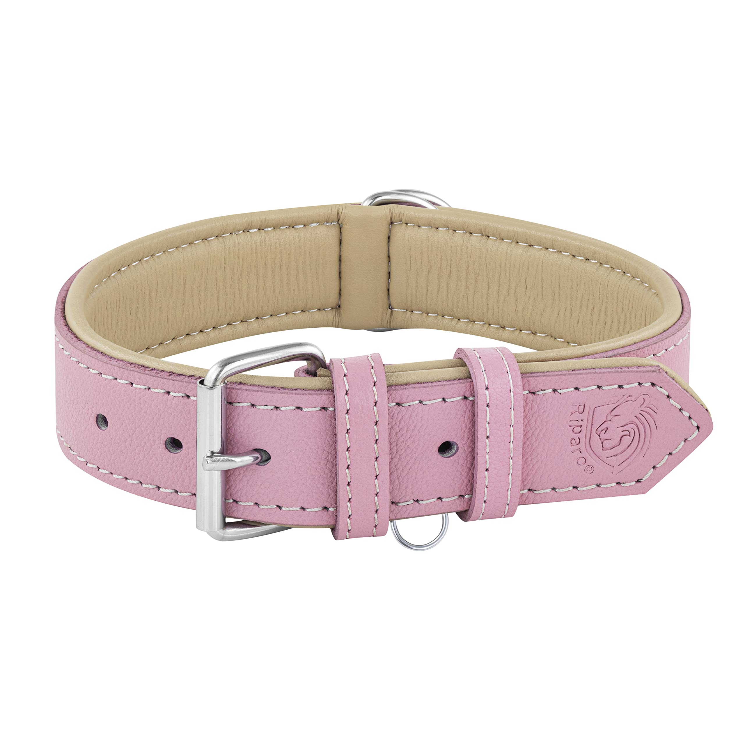 Collar Riparo de piel rosa ajustable para paseos diarios