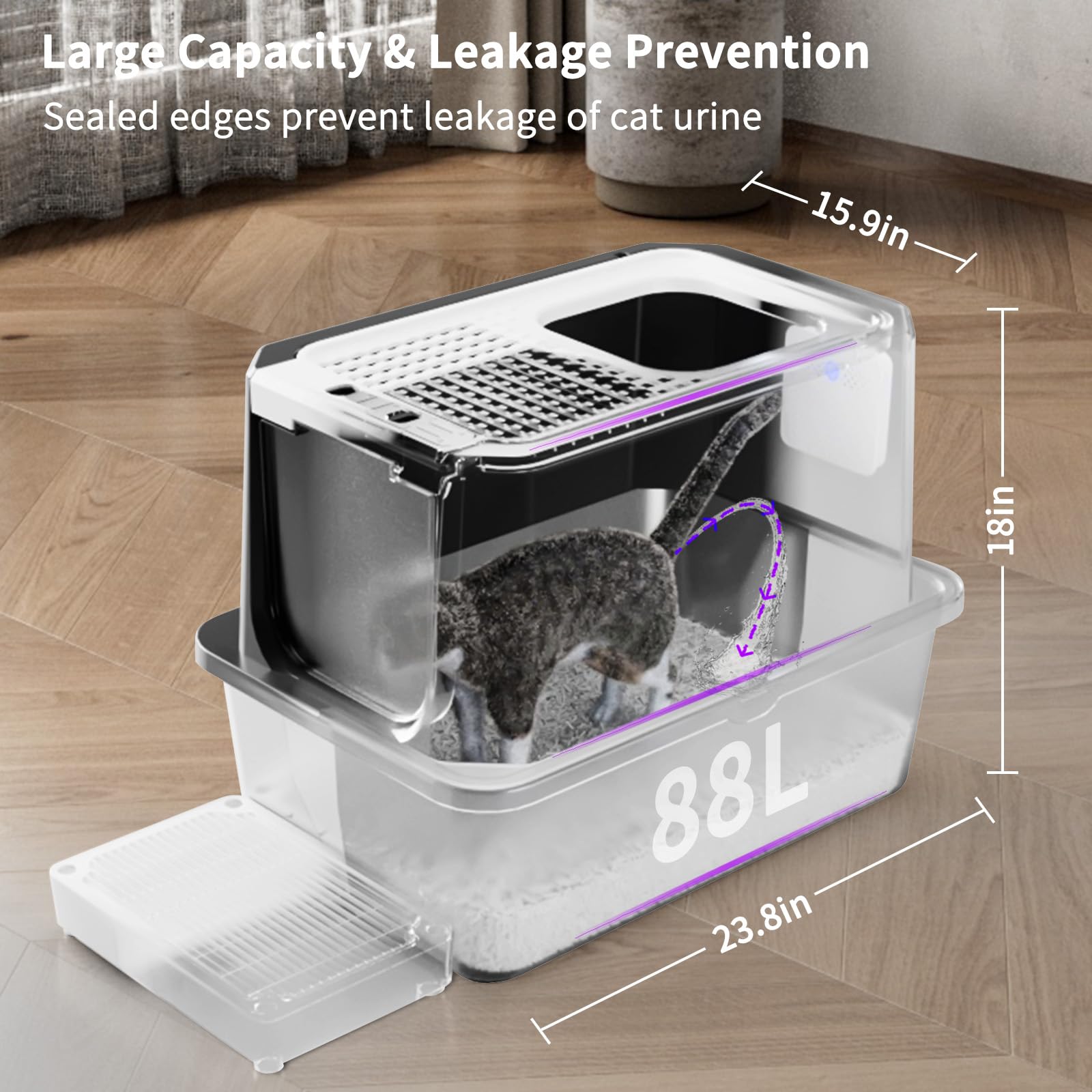 RIZZARI caja de arena con desodorización USB para aire más fresco.