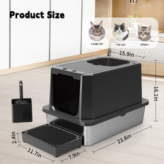 RIZZARI caja de arena acero negro, duradera y fácil de limpiar.