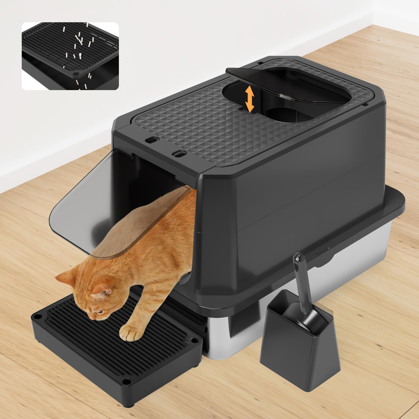 RIZZARI caja de arena con entrada superior para acceso cómodo.