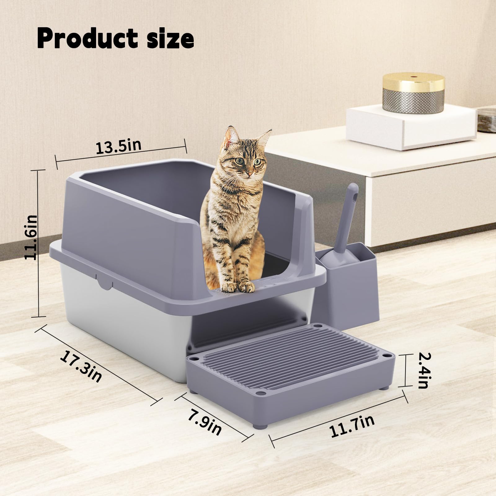 RIZZARI caja de arena extra grande, interior espacioso para gatos de cualquier tamaño.