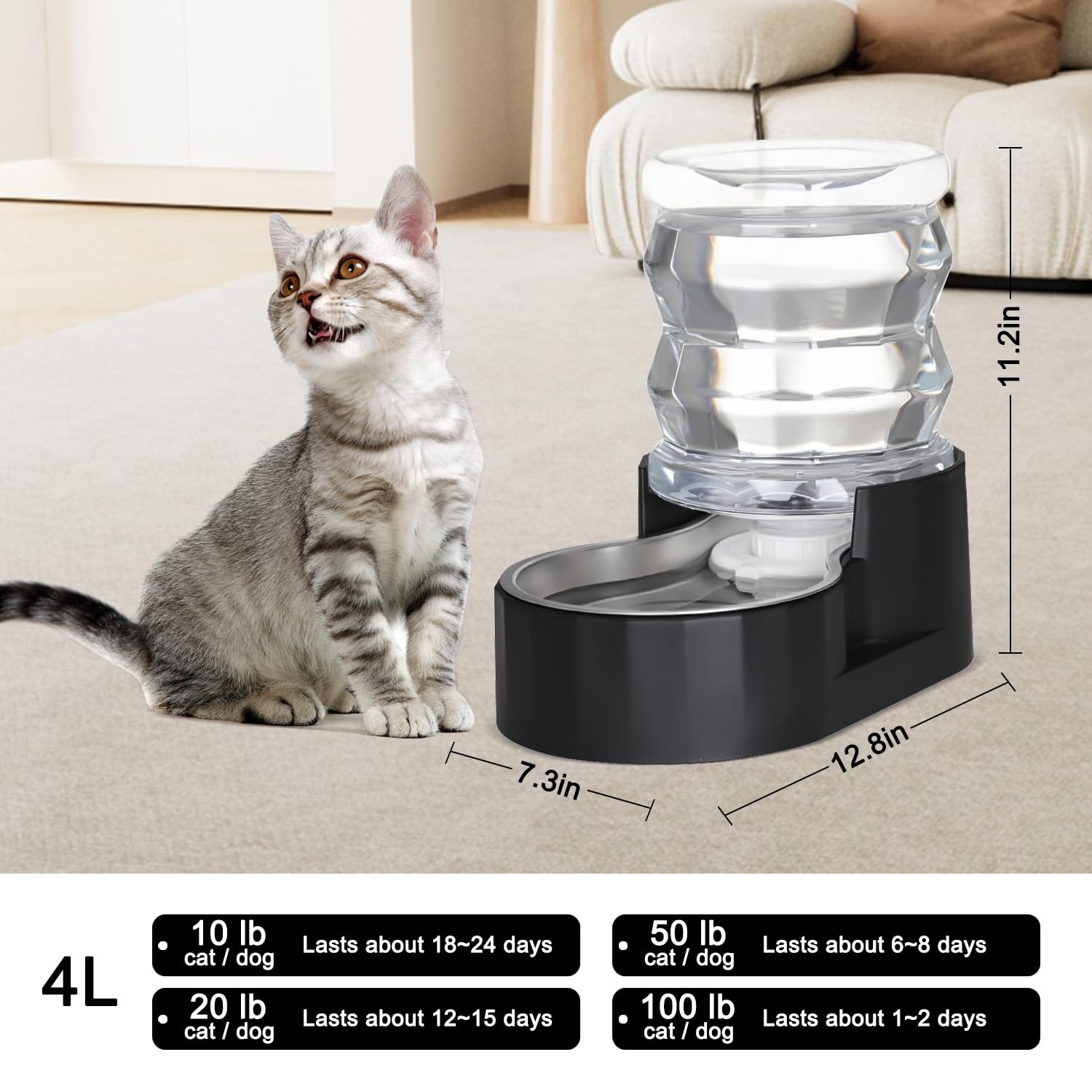 RIZZARI Dispensador de agua, vista de nivel visible para vigilar el consumo.