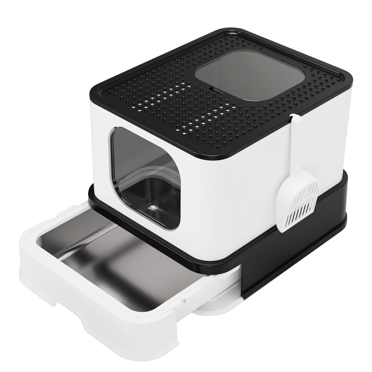 RIZZARI bandeja para gatos XXL negro con entrada superior, ideal para maximizar el espacio