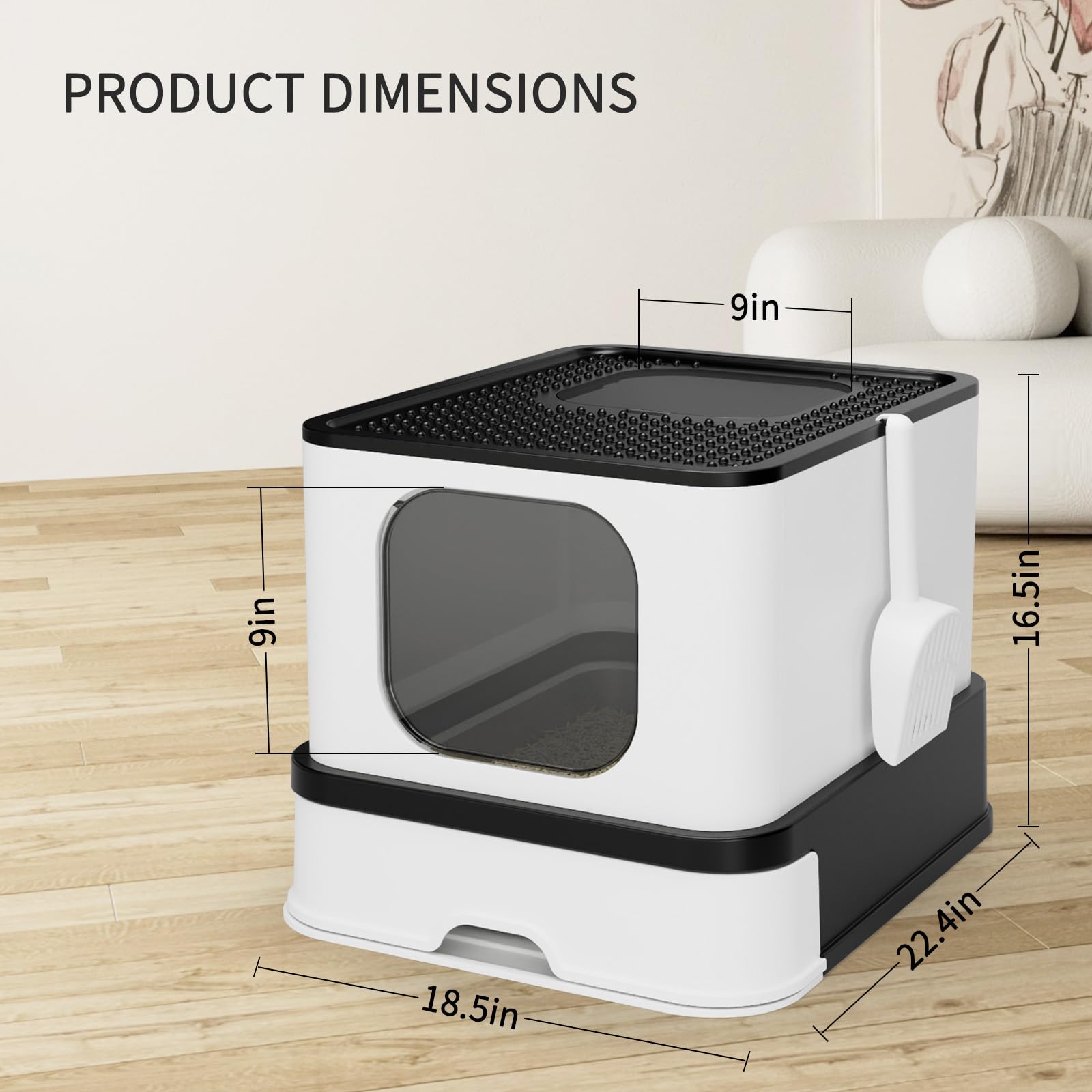 RIZZARI bandeja XXL negro con puerta de una vía para gatos activos