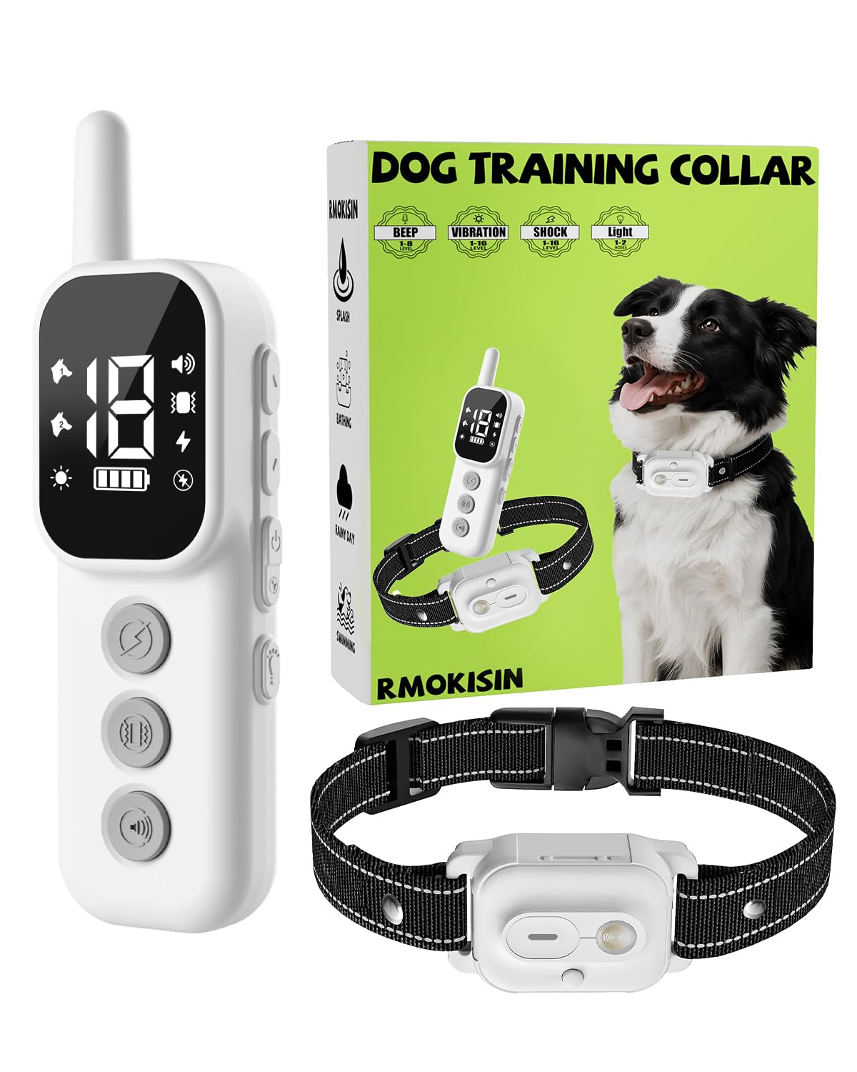 RMOKISIN collar de adiestramiento con luz verde para confirmar comandos nocturnos