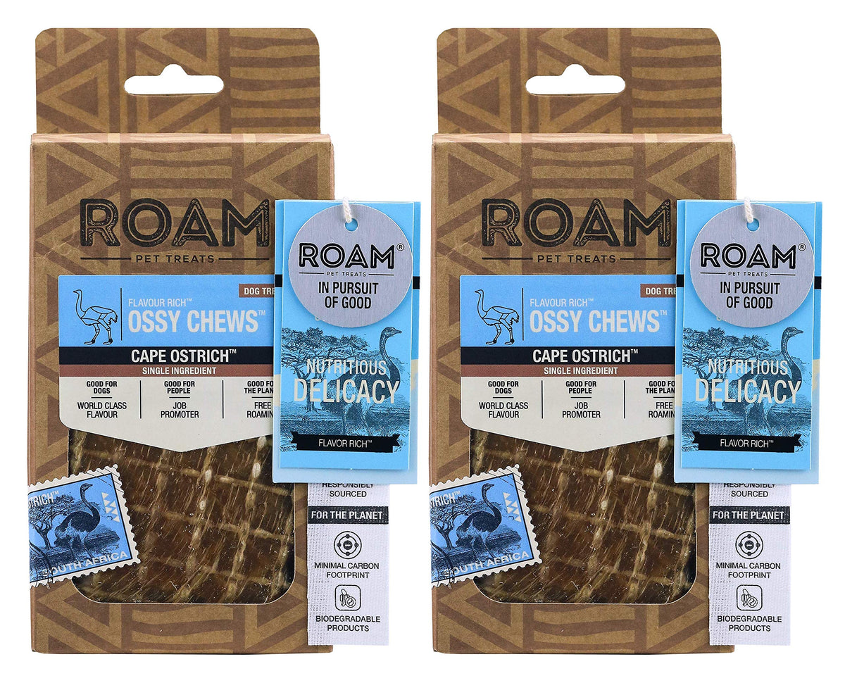 ROAM masticables de molleja de avestruz para perros, sabor intenso y duradero.