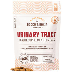 Frasco de Rocco & Roxie, suplemento urinario para gatos, apoyo a la salud urinaria.