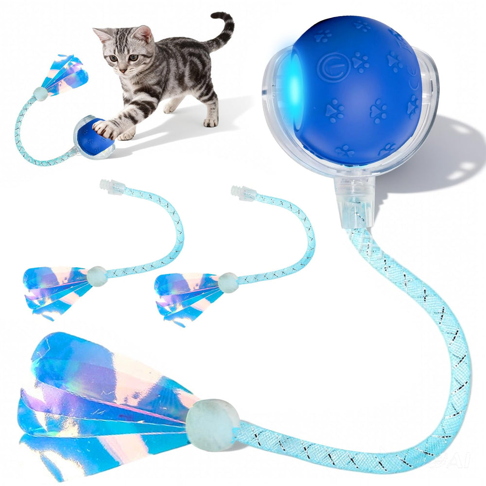 Rocfish bola interactiva para gatos de interior, fomenta actividad física y juego.