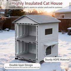 Rockever casa exterior para gatos, espacio amplio para 3-4 felinos de hasta 15 lb