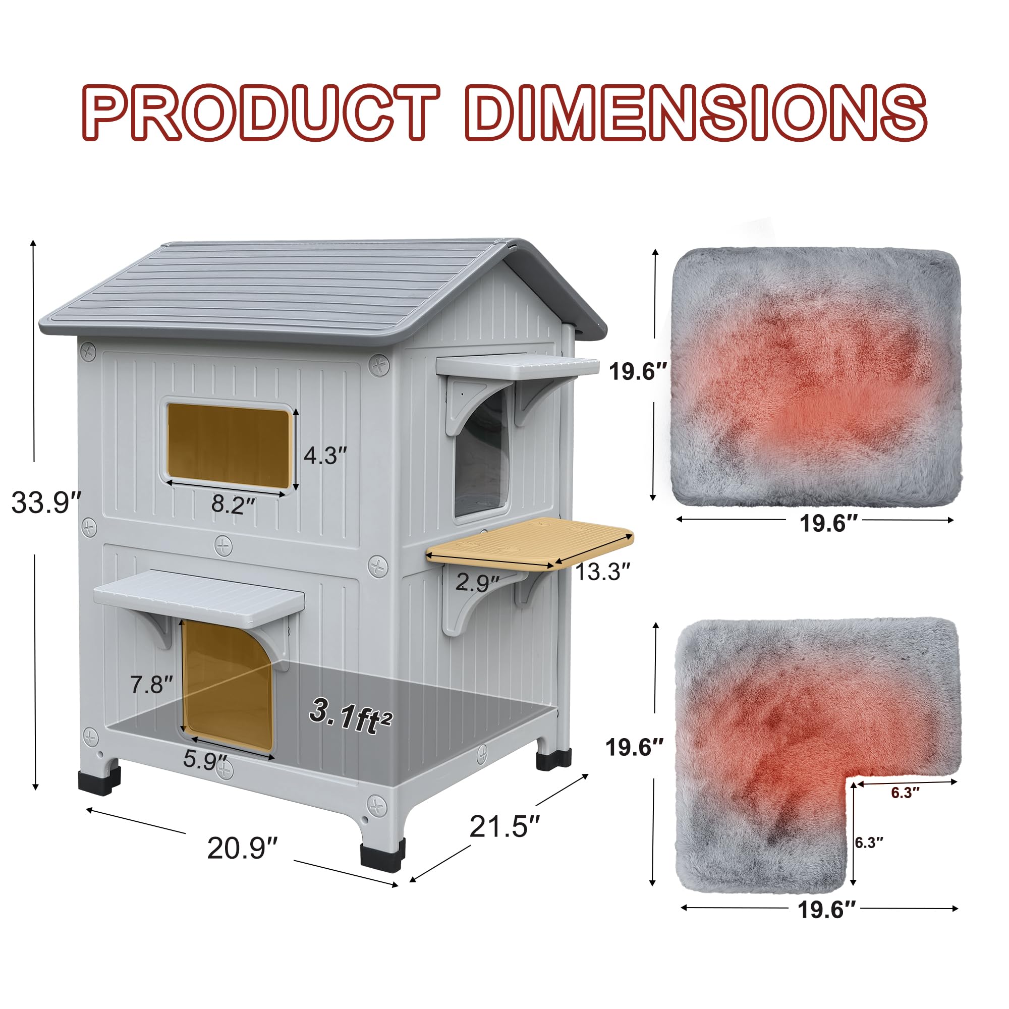 Rockever casa exterior para gatos, diseño de dos pisos para más área de juego